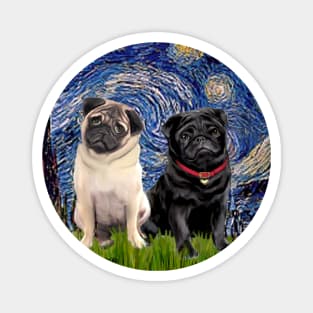 Starry Night (Adapted fro Van Gogh) Now Featuring Two Pugs Magnet